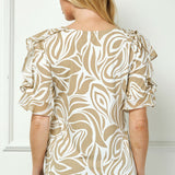Ruffle Cold Shoulder Scoop Neck Blouse - Beige