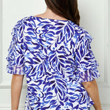 Ruffle Cold Shoulder Scoop Neck Blouse - Plus - Navy