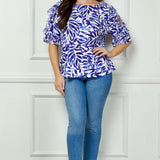 Ruffle Cold Shoulder Scoop Neck Blouse - Plus - Navy