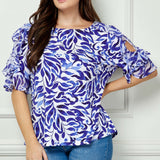 Ruffle Cold Shoulder Scoop Neck Blouse - Plus - Navy