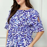 Ruffle Cold Shoulder Scoop Neck Blouse - Plus - Navy
