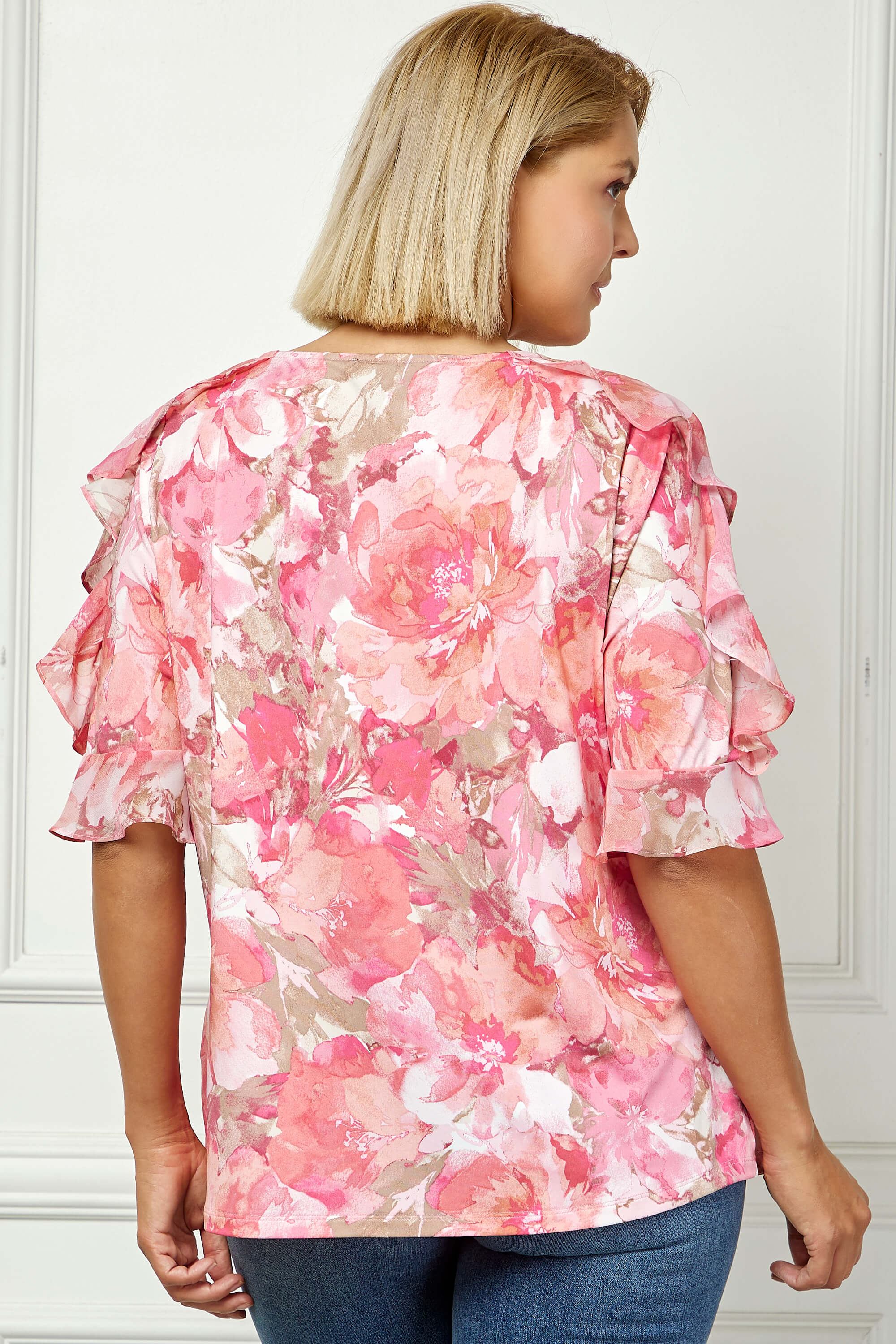 Pink Ruffle Neck Blouse Ruffle Cold Shoulder Scoop Neck Blouse - Plus - Pink – Dressbarn