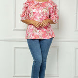 Ruffle Cold Shoulder Scoop Neck Blouse - Plus - Pink