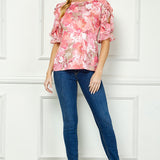 Ruffle Cold Shoulder Scoop Neck Blouse - Pink