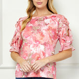 Ruffle Cold Shoulder Scoop Neck Blouse - Pink