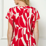Flutter Sleeve Cutout Neck Blouse with Removable Trim in Red
