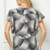 Short Flutter Sleeve Cutout Removable Trim Front Neck Mix Media Blouse In Black/Cream