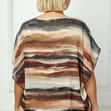 Scoop Neck Poncho with Necklace in Brown/Tan/Black - Plus