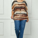 Scoop Neck Poncho with Necklace in Brown/Tan/Black - Plus