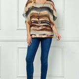 Scoop Neck Poncho with Necklace in Brown/Tan/Black