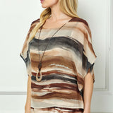 Scoop Neck Poncho with Necklace in Brown/Tan/Black
