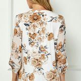 3/4 Button Tab Sleeve Pintuck Mandarin Collar Popover Blouse in Ivory