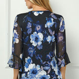 3/4 Ruffle Sleeve Pintuck V-Neck Popover Blouse in Blue