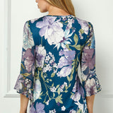 3/4 Ruffle Sleeve Pintuck V-Neck Popover Blouse in Teal