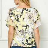 Ruffle Cold Shoulder V-Neck Blouse - Yellow