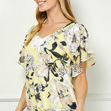 Ruffle Cold Shoulder V-Neck Blouse - Yellow