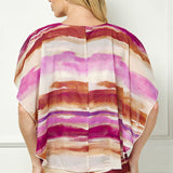 Scoop Neck Cutout Trim Poncho Top in Tan/Purple/Brown