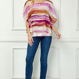 Scoop Neck Cutout Trim Poncho Top in Tan/Purple/Brown