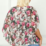 Poncho Tank Cutout Trim Mix Media Blouse in Cream - Plus