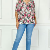 Poncho Tank Cutout Trim Mix Media Blouse in Cream - Plus