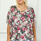 Poncho Tank Cutout Trim Mix Media Blouse in Cream - Plus