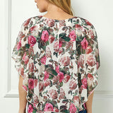 Poncho Tank Cutout Trim Mix Media Blouse in Cream