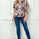 Poncho Tank Cutout Trim Mix Media Blouse in Cream