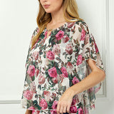 Poncho Tank Cutout Trim Mix Media Blouse in Cream