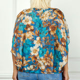 Poncho Tank Cutout Trim Mix Media Blouse in Turquoise - Plus