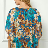Poncho Tank Cutout Trim Mix Media Blouse in Turquoise