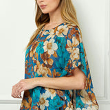 Poncho Tank Cutout Trim Mix Media Blouse in Turquoise