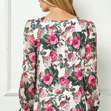 Long Ruffle Sleeve Cutout Removable Trim Front Jewel Neck Mix Media Blouse