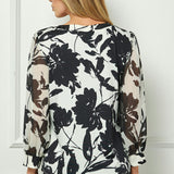 3/4 Sleeve Cutout Trim Mix Media Blouse in Ivory