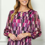 3/4 Sleeve Cutout Trim Mix Media Blouse in Plum