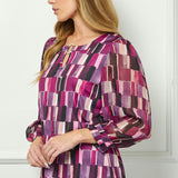 3/4 Sleeve Cutout Trim Mix Media Blouse in Plum