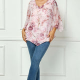 Hanky Hem Poncho V-Neck Blouse with Necklace - Plus - Pink