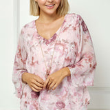 Hanky Hem Poncho V-Neck Blouse with Necklace - Plus - Pink
