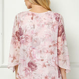 Hanky Hem Poncho V-Neck Blouse with Necklace - Pink