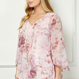 Hanky Hem Poncho V-Neck Blouse with Necklace - Pink