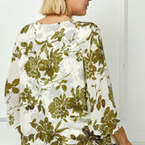 Hanky Sleeve V-Neck Poncho with Necklace in Ivory/Olive/Black - Plus