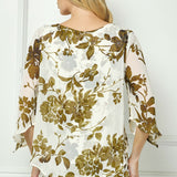 Hanky Sleeve V-Neck Poncho with Necklace in Ivory/Olive/Black