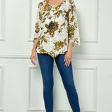 Hanky Sleeve V-Neck Poncho with Necklace in Ivory/Olive/Black