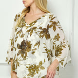 Hanky Sleeve V-Neck Poncho with Necklace in Ivory/Olive/Black
