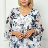 Hanky Hem Poncho V-Neck Blouse with Necklace - Plus - Gray