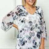 Hanky Hem Poncho V-Neck Blouse with Necklace - Plus - Gray