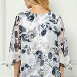 Hanky Hem Poncho V-Neck Blouse with Necklace - Gray
