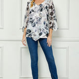 Hanky Hem Poncho V-Neck Blouse with Necklace - Gray