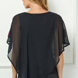 Cold Shoulder Tie Sleeve Poncho with V-neck Tank Blouse in Red