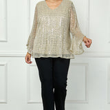 3/4 Ruffle Sleeve V-Neck Blouse - Yellow - Plus