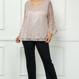 3/4 Ruffle Sleeve V-Neck Blouse - Blush - Plus